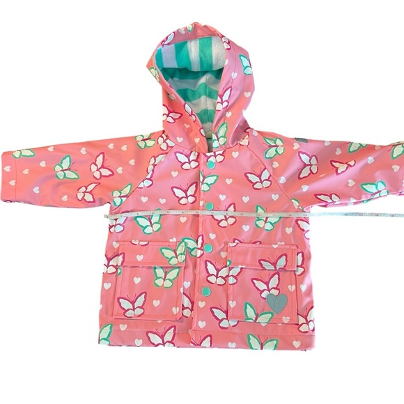 Hatley Green and Pink Baby Raincoat With Butterfly Pattern Size 9-12 Mos - Picture 2 of 10